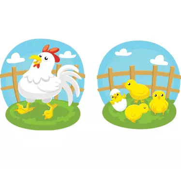Höna med baby kyckling klistermärke - Tenstickers