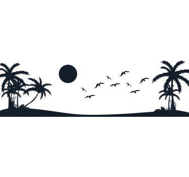 Solnedgångsstrand med fåglar Väggklistermärken träd - Tenstickers
