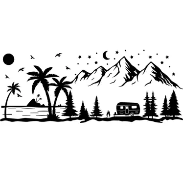 Strand och berg Husvagnar klistermärke - Tenstickers