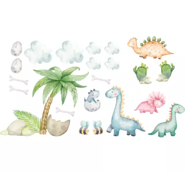 Söta akvarell dinosaurier klistermärken barnrum - Tenstickers
