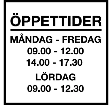 Personligt klistermärke med tidtabell för butik  - Tenstickers