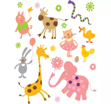 Barn djur firande dekaler samling - Tenstickers