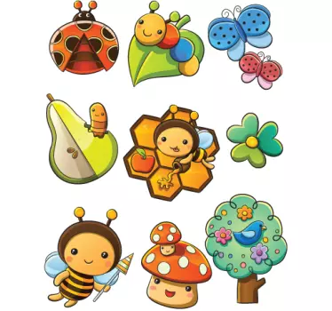 Barn insekter och blommor vägg klistermärken - Tenstickers
