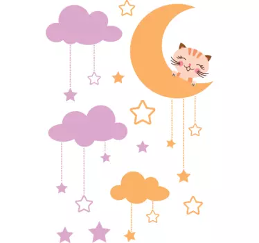 Barn måne, kattunge & himmel väggdekal - Tenstickers