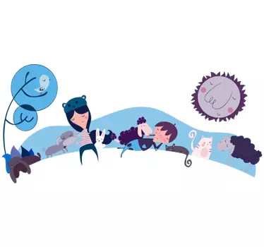 Blå djur landskap klistermärke - Tenstickers