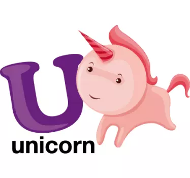 Bokstaven u för unicorn barn klistermärke - Tenstickers