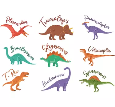 Dinosaurier med namn hem vägg klistermärke - Tenstickers