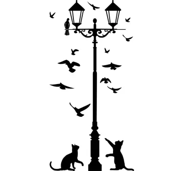 Fåglar & katter lampa posten - Tenstickers
