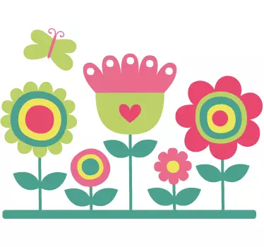 Färgglad trädgård och fjäril klistermärke - Tenstickers