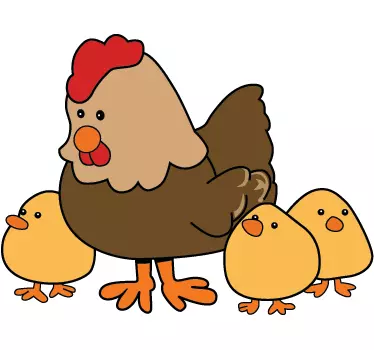 Höna och tre kycklingar klistermärke - Tenstickers