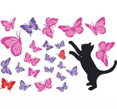 Katt jagar fjärilar klistermärke - Tenstickers