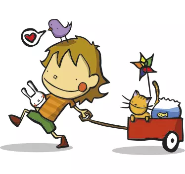 Liten pojke med vagn klistermärke - Tenstickers