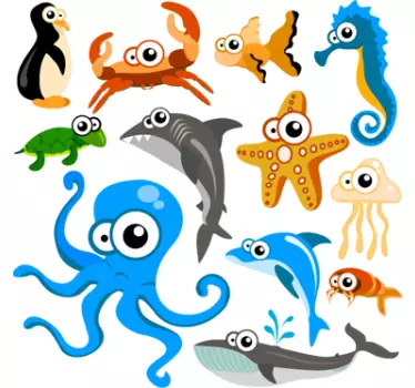 Nyfikna havet varelser samling barn klistermärken - Tenstickers