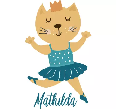 Personlig ballerina katt klistermärke väggdekor - Tenstickers