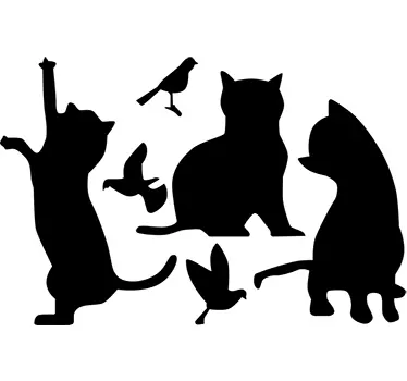 Silhuett katter och fåglar vägg klistermärke - Tenstickers