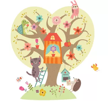 Träd och djur vägg klistermärke illustration klistermärke - Tenstickers