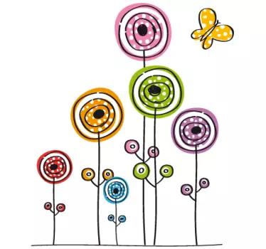 Ungar abstrakta blommor och fjäril väggdekal - Tenstickers