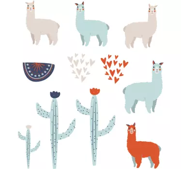 Uppsättning av lama djurväggdekor - Tenstickers