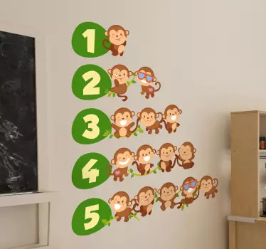 1 till 5 apor väggklistermärke - Tenstickers