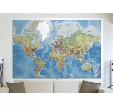 World atlas map vägg klistermärke - Tenstickers