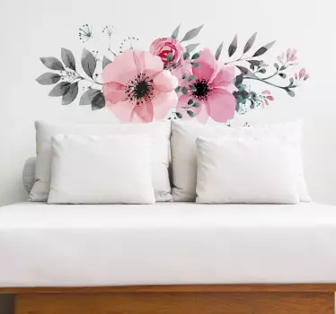 Vacker rosa blommig vägg klistermärke - Tenstickers