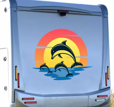 Delfiner vid solnedgången husbil fisk dekal husvagn - Tenstickers