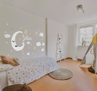 Personlig måne och stjärnor vägg klistermärke - Tenstickers