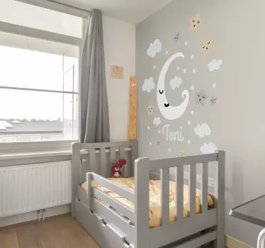 Personlig måne och stjärnor vägg klistermärke - Tenstickers
