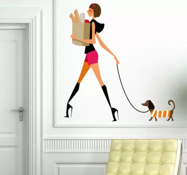 Glamour chic ägare & hund vägg klistermärke - Tenstickers
