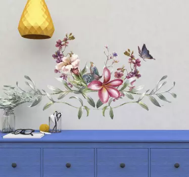 Akvarell fjäril & blommor väggdekor för blommor - Tenstickers