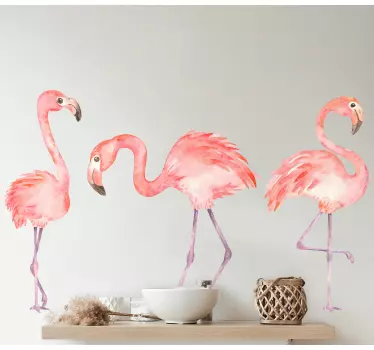 Akvarell tre flamingos fågel klistermärke - Tenstickers
