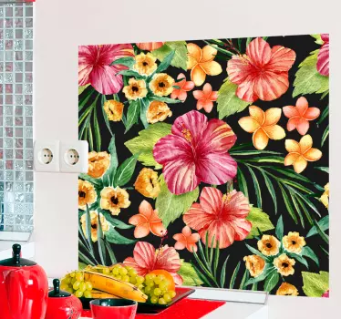 Akvarell tropiska blommor vardagsrum väggdekoration - Tenstickers