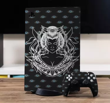 Anime ansikte blå ögon playstation 5 dekal - Tenstickers