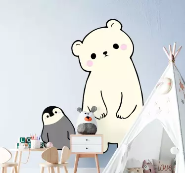 Anime björn och pingvin djur väggdekal - Tenstickers