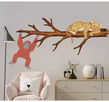Apor jagar en leopard vilda djur klistermärke - Tenstickers