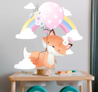 Baby räv hängande på en ballong djur vägg inredning - Tenstickers