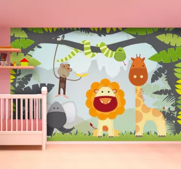 Barn djungel väggmålning - Tenstickers