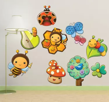 Barn insekter och blommor vägg klistermärken - Tenstickers