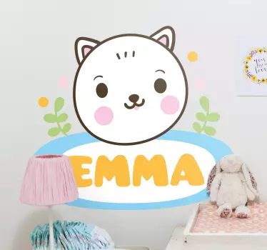 Barns namnmärke med kattbarns sovrum väggdekal - Tenstickers