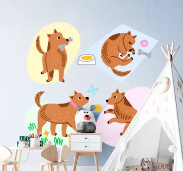 Bedårande hund scener barn sovrum vägg klistermärke - Tenstickers