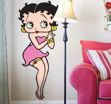 Betty boop i färg illustration klistermärke - Tenstickers