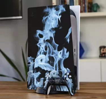 Blå eldflammor på svart playstation 5-dekal - Tenstickers
