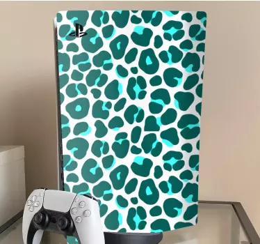 Blå och svart neon leopard hud mönster playstation 5 dekal - Tenstickers
