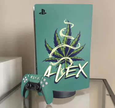 Personligt marijuanablad PS5 klistermärke - Tenstickers