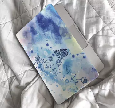 Blommig rita och fjärilar laptop dekal - Tenstickers