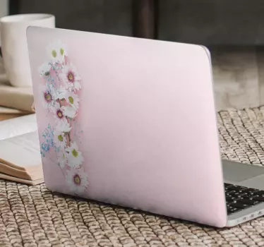 Blommor på rosa bakgrund laptop klistermärke - Tenstickers
