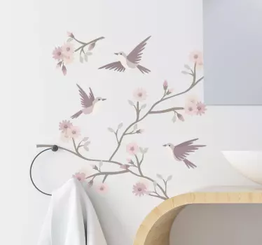 Blommor på våren med små fåglar blommor väggdekor - Tenstickers