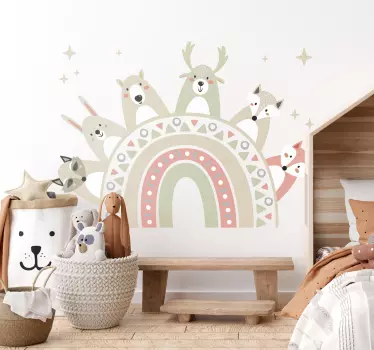 Boho regnbåge med vilda djur Väggklistermärken barnrum - Tenstickers