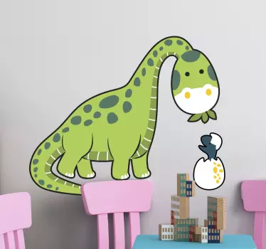 Brontosaurus med ett barn drake vägg klistermärke - Tenstickers