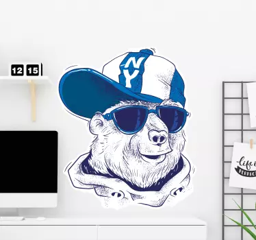 Blå björn med hatt klistermärke djur - Tenstickers